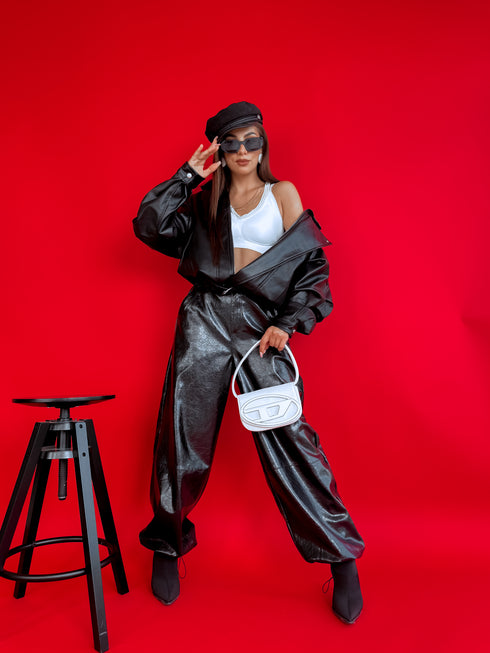 LUX leather imitation pants "BE STRONGER LD3347" - BLACK